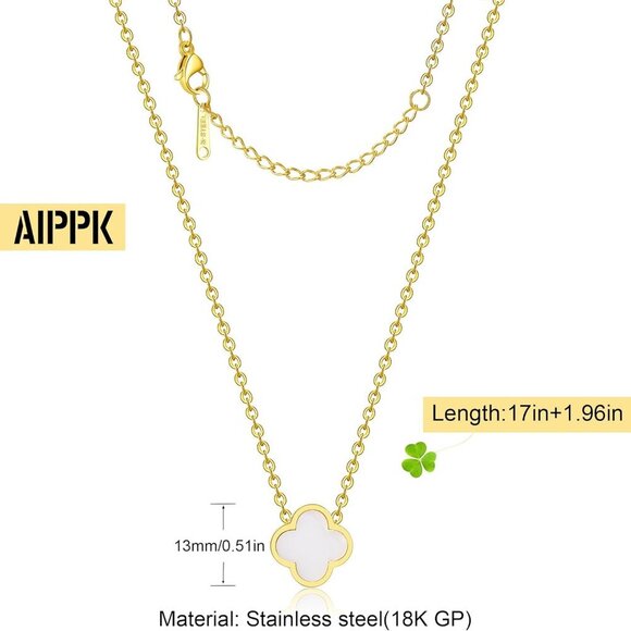 18K Gold Plated Clover Necklace for Women Four Leaf Clover Necklace Flower Lucky - Picture 2 of 7